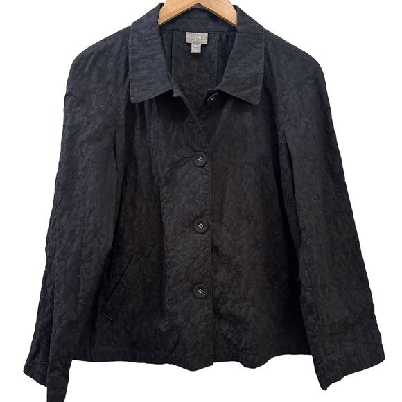 J Jill Black Floral Textured Cotton Jacket Blazer Boxy Swing Stretch Women's M - Picture 1 of 10